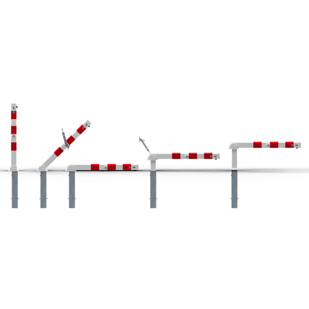 Barrier posts | Steel tube 70 x 70 mm | foldable and removable | with triangular and Euro profile cylinder lock | hot-dip galvanized and white coatedwith three red reflecting stripes | with 1 eyelet